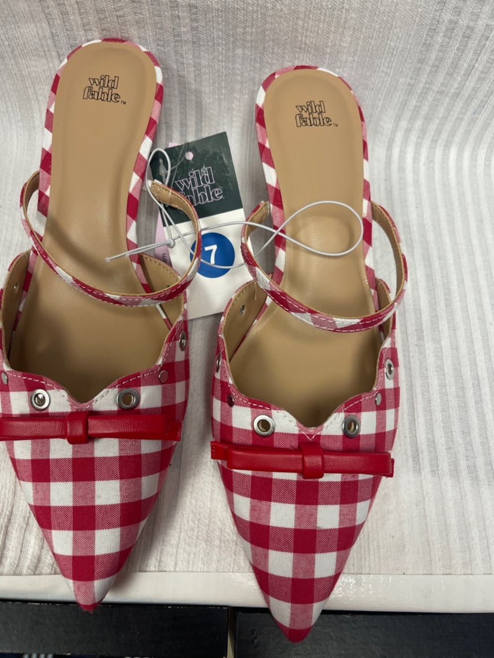 wild fable Red & White Gingham Pointed Slingback Heels with Bow